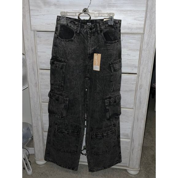 Rise Supply Co Women's Size 7 Acid Wash Cargo Wide Leg Y2K Jeans - Picture 1 of 4